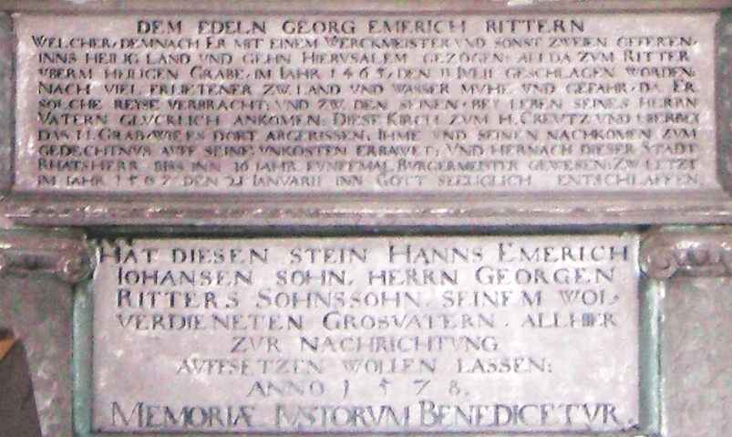 Inschrift zum Gedenken an Georg Emmerich, Brgermeister von Grlitz