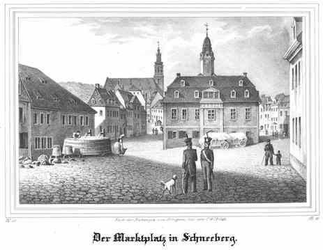Marktansicht mit Wolfgangskirche in Schneeberg